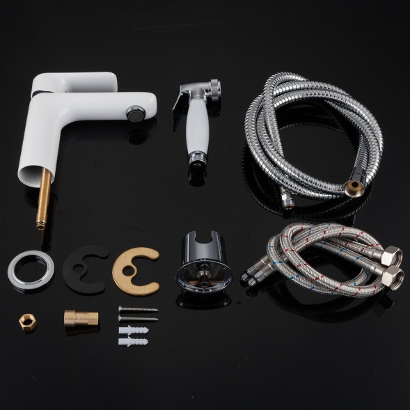 Смеситель для раковины  25к G1048-1 GAPPO с гигиенической лейкой, литой, БЕЛЫЙ-ХРОМ - G1048-1 