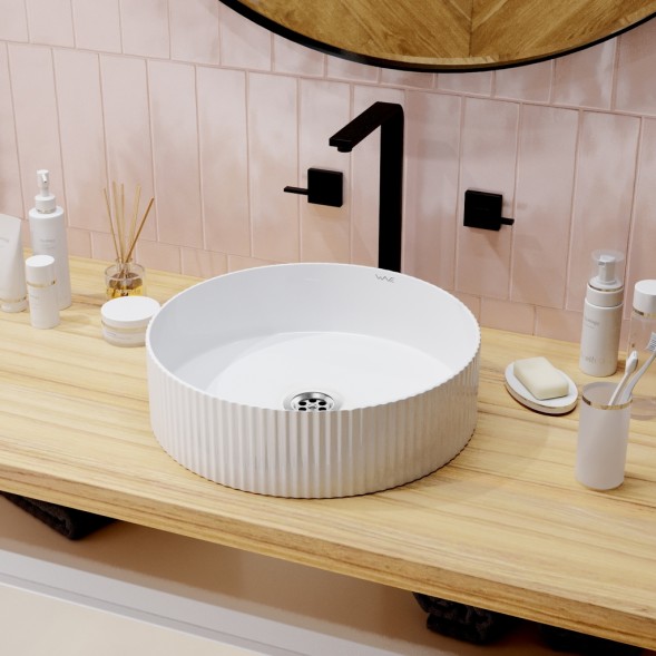 Раковина накладная на столешницу WAVE Solo 400*400*125 ш*г*в без перелива,белый,круг - 552552 