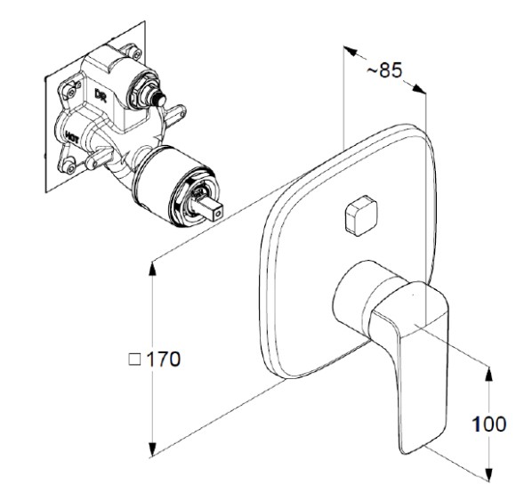 Встраиваемый смеситель KLUDI AMEO для ванны и душа; автом. переключатель душ/ванна PUSH&amp;amp;SWITCH, хром (416590575)