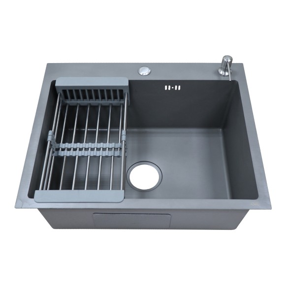 Кухонная мойка AZARIO NICOLE (600*500*220) нержавеющая сталь серая  (сифон, диспенсер,коландер) (AZG6050N)