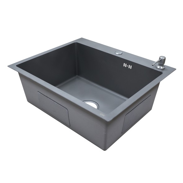 Кухонная мойка AZARIO NICOLE (600*500*220) нержавеющая сталь серая  (сифон, диспенсер,коландер) (AZG6050N)
