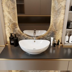 Раковина накладная на столешницу WAVE Star 590*390*195 ш*г*в с переливом,белый,овал - 552547