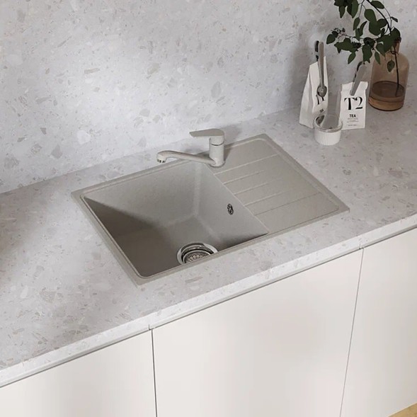 Мойкa ML-GMU06 УЛЬТРА с крылом, серый камень, 600*420 мм (глуб. чаши 170) - 00-001420 