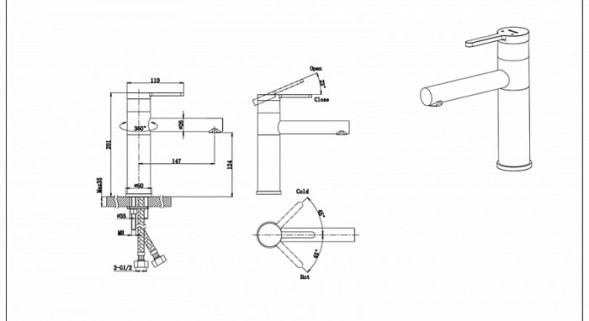 Смеситель для умывальника Bravat, черный (F1410445BW-RUS)