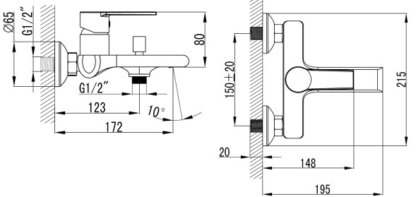 Смеситель для ванны AZARIO FARO с ручным душем, керамический картридж, хром (AZ-PS23459C)