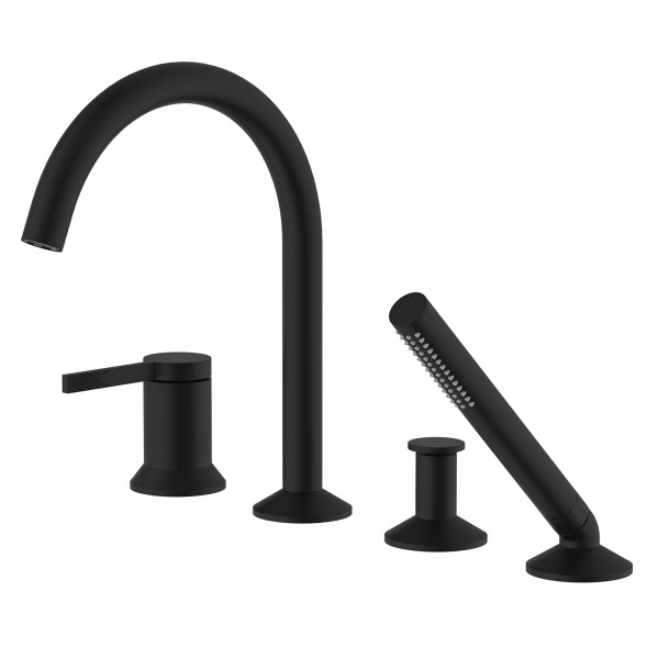 Смеситель на борт ванны Azario FLAME каскадный, на 4 отверстия, черный матовый (AZ-VPC258320PA)