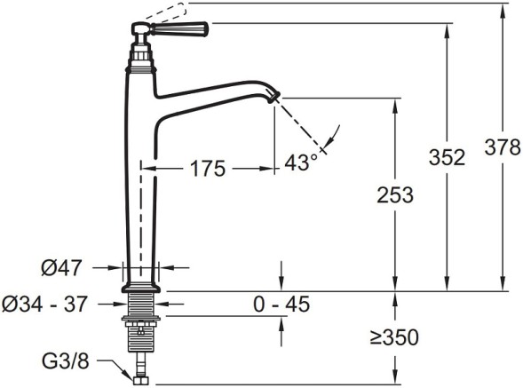Смеситель для раковины - чаши Jacob Delafon Cleo 1889 Золото глянцевое (E24309-BGG)