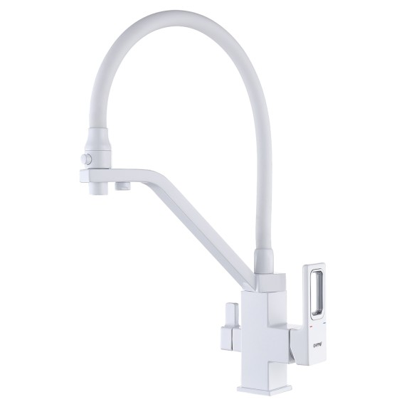 Смеситель для кухни 35k G4317-8 GAPPO с вых. для питьевого фильтра, гибкий излив Белый-хром - G4317-8 