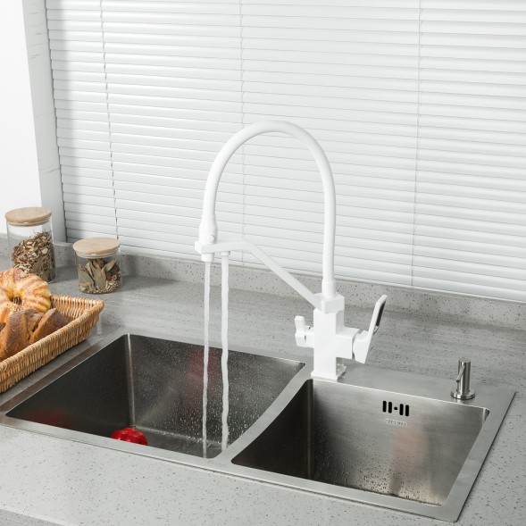 Смеситель для кухни 35k G4317-8 GAPPO с вых. для питьевого фильтра, гибкий излив Белый-хром - G4317-8 