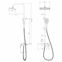Душевая система 35к MIXLINE ML2430 излив лейка 3 позиции+лейка "Тропический душ" ГРАФИТ - ML2430