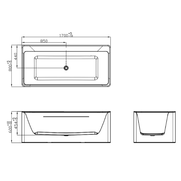 Ванна акриловая Azario Dew 1700x800x600 отдельностоящая, в комплекте с сифоном и металлической рамой (AZ-8673-1.7)