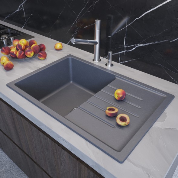 Мойка ML-GM19 КОМФОРТ с крылом, графит (342), 750*500*200мм - 00-00009404 