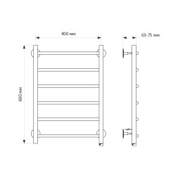 Полотенцесушитель MIXLINE CAPELLA  60х40 (кноп выключ, 222 Вт, 6 перекладин, правый) электрический - ML-556359 
