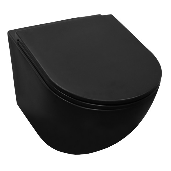 Унитаз подвесной Azario Grado 490х370х360 безободковый с сиденьем микролифт, черный матовый (AZ-0046-MB)