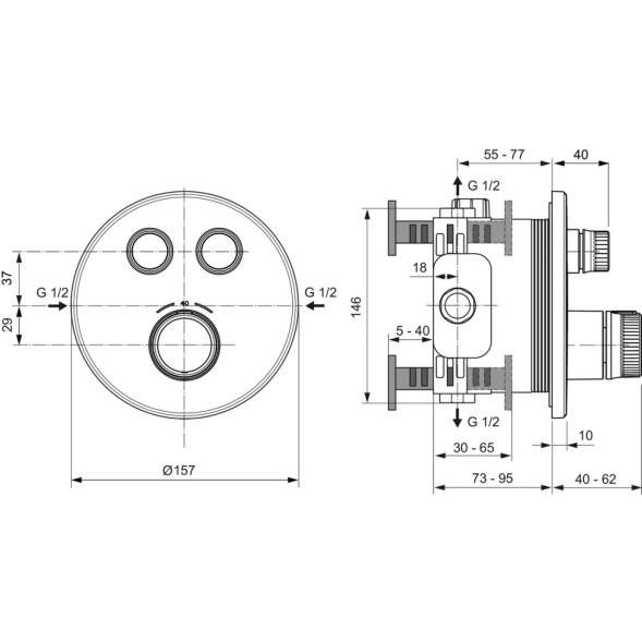 Смеситель для душа Ideal Standard CERATHERM NAVIGO встраиваемый термостатический, на 2 выхода, шлифованное золото (A7296A2)