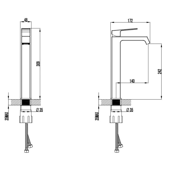 Смеситель для раковины-чаши Azario EXQUISITE высокий, керамический картридж,  без донного клапана, хром (AZ-VSM168R40C)