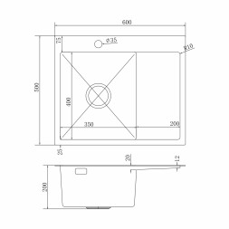 Мойка настол.монтаж 60х50 (3,0) лев. вып 3 1/2 MIXLINE PRO 20см с сифоном (золото) - 552924
