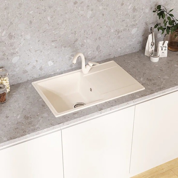 Мойкa ML-GMU07 УЛЬТРА с крылом, белый камень, 735*475 мм (глуб. чаши 175) - 00-001422 