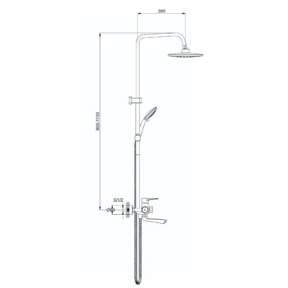 Душевая система Glauf NUD16-A045 (смеситель35К с изл+лейка 1 поз.+душ.шланг+тропич.душ.) - NUD16-A045 