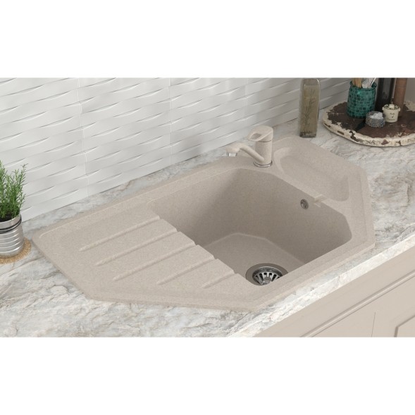 Мойка ML-GMS17 СТАНДАРТ угловая с крылом, бежевый (328), 780*485*190мм - 00-00002378 