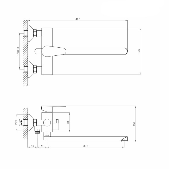 Смеситель для ванны и раковины 35k MIXLINE MLSS-02 НЕРЖ - MLSS-02 