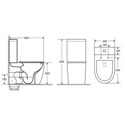 Унитаз-компакт AZARIO MIRADA 655х385х920 напольный, в комплекте с бачком и сиденьем микролифт (AZ-1289A)