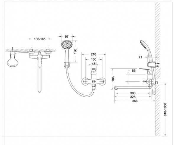 Смеситель для ванны Bravat Fit с длинным изливом и душевой лейкой, хром (F6135188CP-LB-RUS)