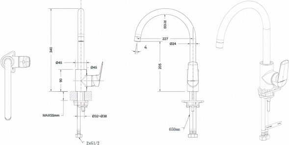Смеситель Bravat Rhein для кухонной мойки, черный (F7429564BW-ENG)