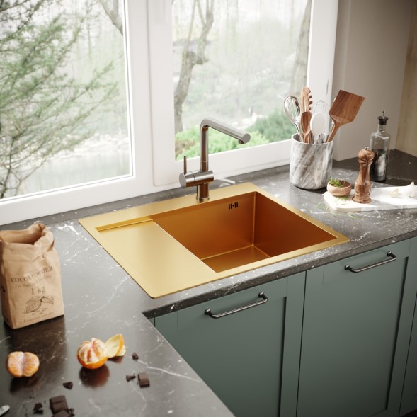 Мойка настол.монтаж 60х50 (3,0) прав. вып 3 1/2  MIXLINE PRO 20см с сифоном (золото) - 552927 