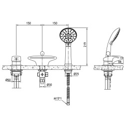 Смеситель на борт ванны Bravat Niagara на три отверстия, керамический картридж, хром (F5140197CP-RUS)