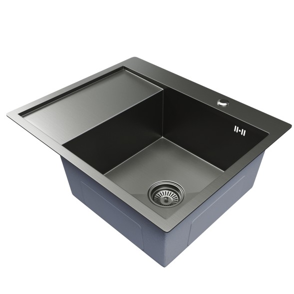 Мойка настол.монтаж 60х50 (3,0) прав. вып 3 1/2  MIXLINE PRO 20см с сифоном (черный графит) - 552929 