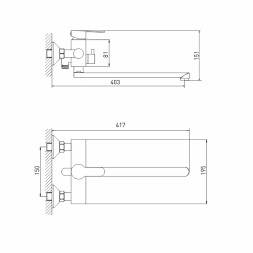 Смеситель для ванны и раковины 35k MIXLINE MLSS32-02 "Stainless" НЕРЖ - MLSS32-02