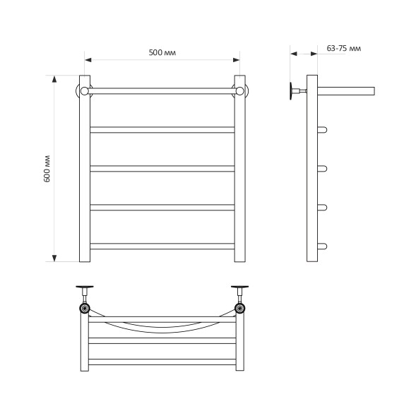 Полотенцесушитель MIXLINE CAPELLA  60х50 (1/2&amp;#039;&amp;#039; ВР, 4 перекладины + ПОЛКА) водяной - ML-556265 