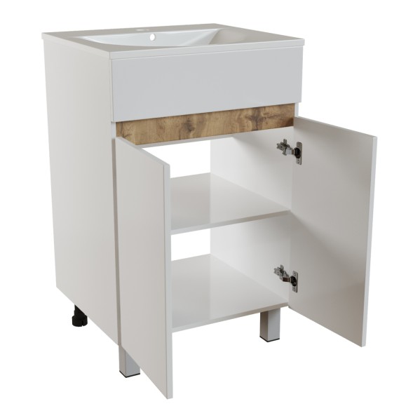 Тумба д/ванной &amp;quot;БРИКС-50&amp;quot; 2 створки белый/дуб вотан под рак.&amp;quot;Breeze 50&amp;quot; мебельный (Sanita Luxe)(ПВХ) - 556811 