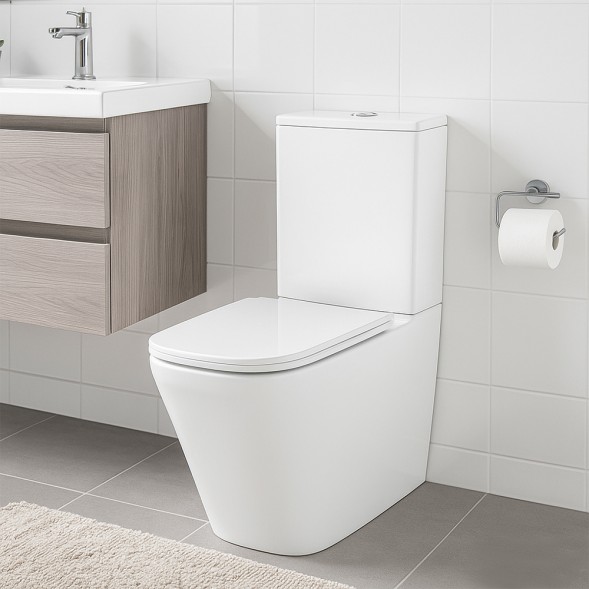 Унитаз-компакт Azario Terra 610х365х835 напольный, безободковый, система смыва &amp;quot;Скрытое торнадо&amp;quot;, в комплекте с быстросъемным сиденьем микролифт (AZ-6003-A)