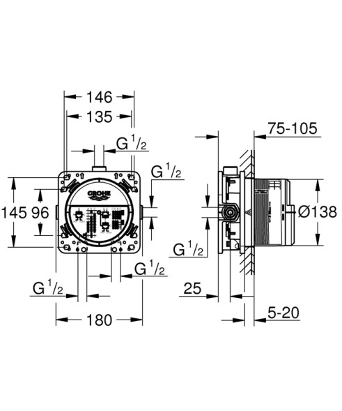 Универсальная встраиваемая часть GROHE Rapido SmartBox для вентилей, смесителей и термостатических смесителей Grohtherm SmartControl (35600000)