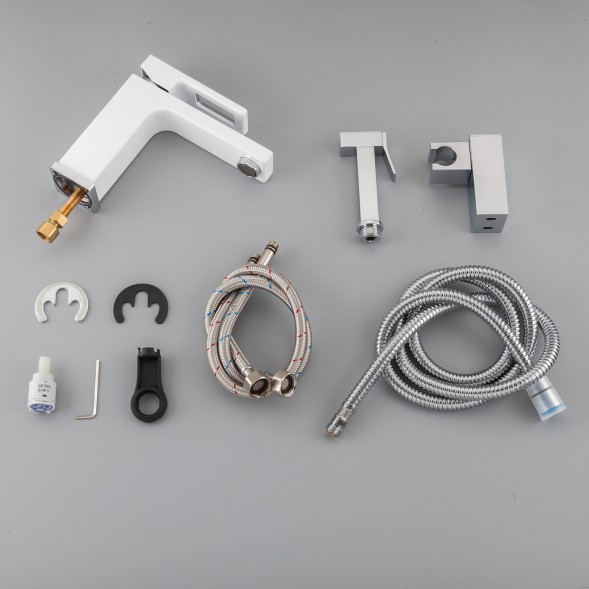 Смеситель для раковины 35к G1017-1 GAPPO литой, с гигиенической лейкой, БЕЛЫЙ-хром - G1017-1 