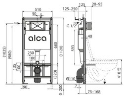 Инсталляция Alcadrain AM101/1120-4:1 RU для унитаза с клавишей смыва M671 хром глянец (AM101/1120-4:1 RU M671-0001)