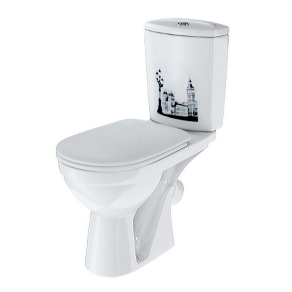 Унитаз-компакт &amp;quot;Комфорт&amp;quot; Декор &amp;quot;Биг Бен&amp;quot; (кос,ниж,сид. полип.,2-кн.арм)   (Rosa) - 4627094094317 