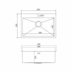 Мойка настол.монтаж 60х50 (3,0) вып 3 1/2 MIXLINE PRO 22см с сифоном (бронза) - 555135