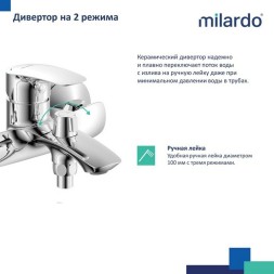 Смеситель для ванны 35к Milardo RORSB00M02 &amp;quot;Rora&amp;quot; с душ. аксессуарами, ХРОМ - RORSB00M02 