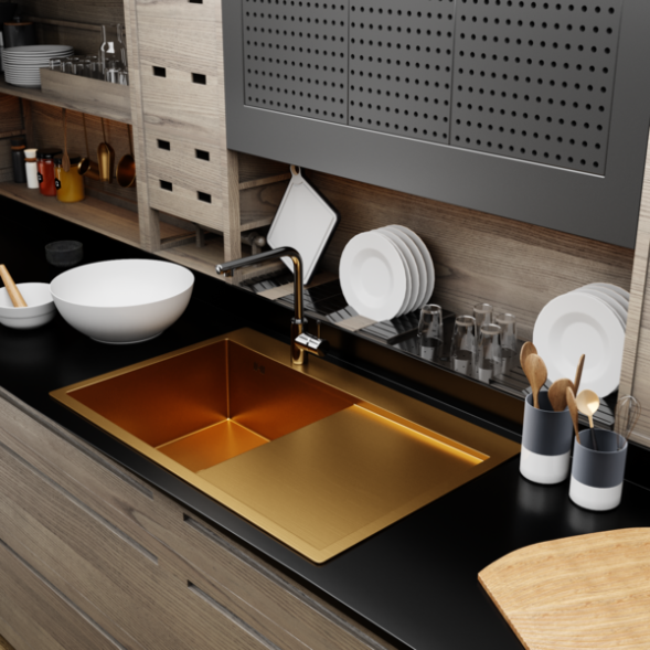 Мойка настол.монтаж 78х50 (3,0) лев. вып 3 1/2  MIXLINE PRO 20см с сифоном (золото) - 552918 