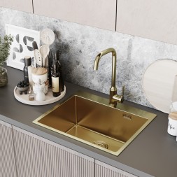 Мойка настол.монтаж 60х50 (3,0) вып 3 1/2 MIXLINE PRO 22см с сифоном (золото) - 555136