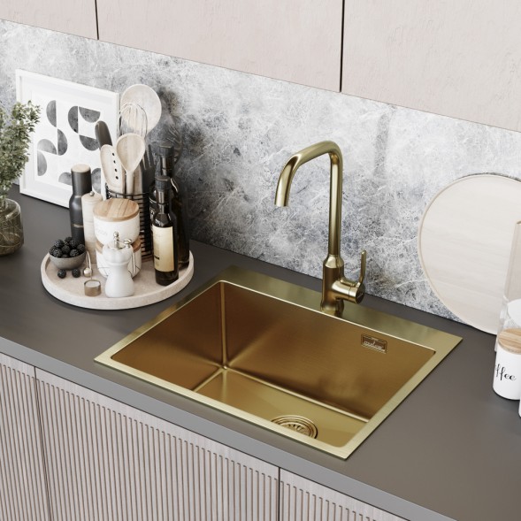 Мойка настол.монтаж 60х50 (3,0) вып 3 1/2  MIXLINE PRO 22см с сифоном (золото) - 555136 