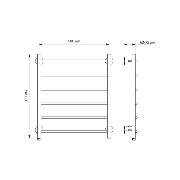 Полотенцесушитель MIXLINE CAPELLA  60х50 (кноп выключ, 255 Вт, 6 перекладин, левый) электрический - ML-556360 