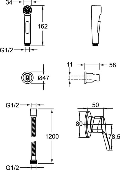 Гигиенический душ со смесителем Jacob Delafon Elate черный матовый (E24610-BL)