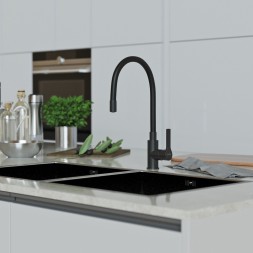 Смеситель для кухни 35k MIXLINE ML23-097 "Round Black" гибкий излив боковая ручка ЧЕРНЫЙ - ML23-097