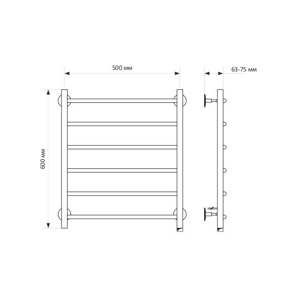 Полотенцесушитель MIXLINE CAPELLA  60х50 (кноп выключ, 255 Вт, 6 перекладин, правый) электрический - ML-556361 