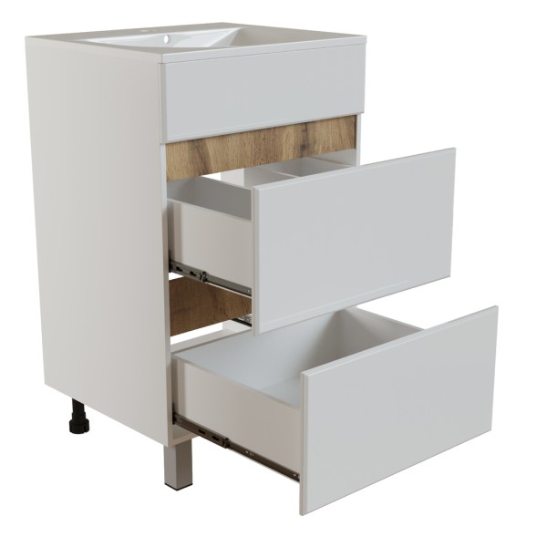Тумба д/ванной &amp;quot;БРИКС-60&amp;quot; 2 ящика белый/дуб вотан под рак.&amp;quot;Breeze 60&amp;quot; мебельный (Sanita Luxe) (ПВХ) - 556809 