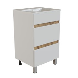 Тумба д/ванной &amp;quot;БРИКС-60&amp;quot; 2 ящика белый/дуб вотан под рак.&amp;quot;Breeze 60&amp;quot; мебельный (Sanita Luxe) (ПВХ) - 556809 